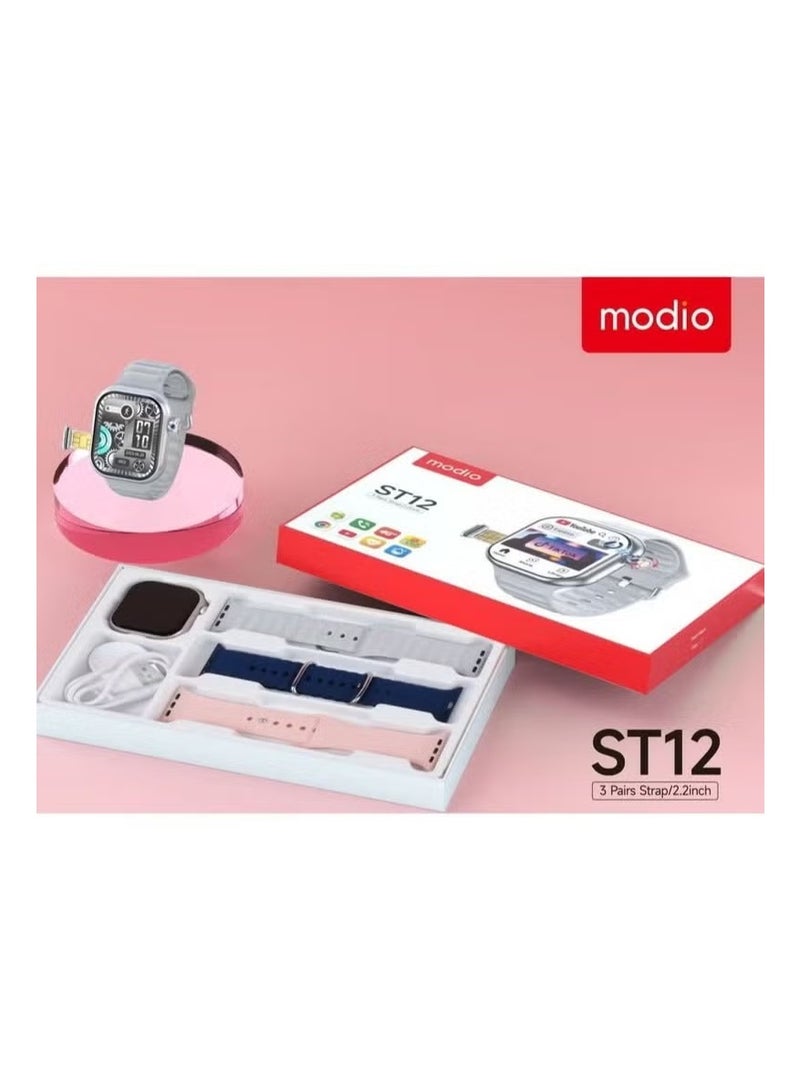 MODIO TAB ST12 Smart Watch with 2.2-Inch Full Screen, 4G SIM Support, Wireless Charging & 3 Interchangeable Straps, Sleek Silver Design for Men & Women, Fitness Tracking & Smart Notifications - Image 4